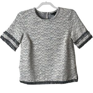 Banana Republic Women's Tweed-Knit Fringe Details SS Top Black & White Sz S